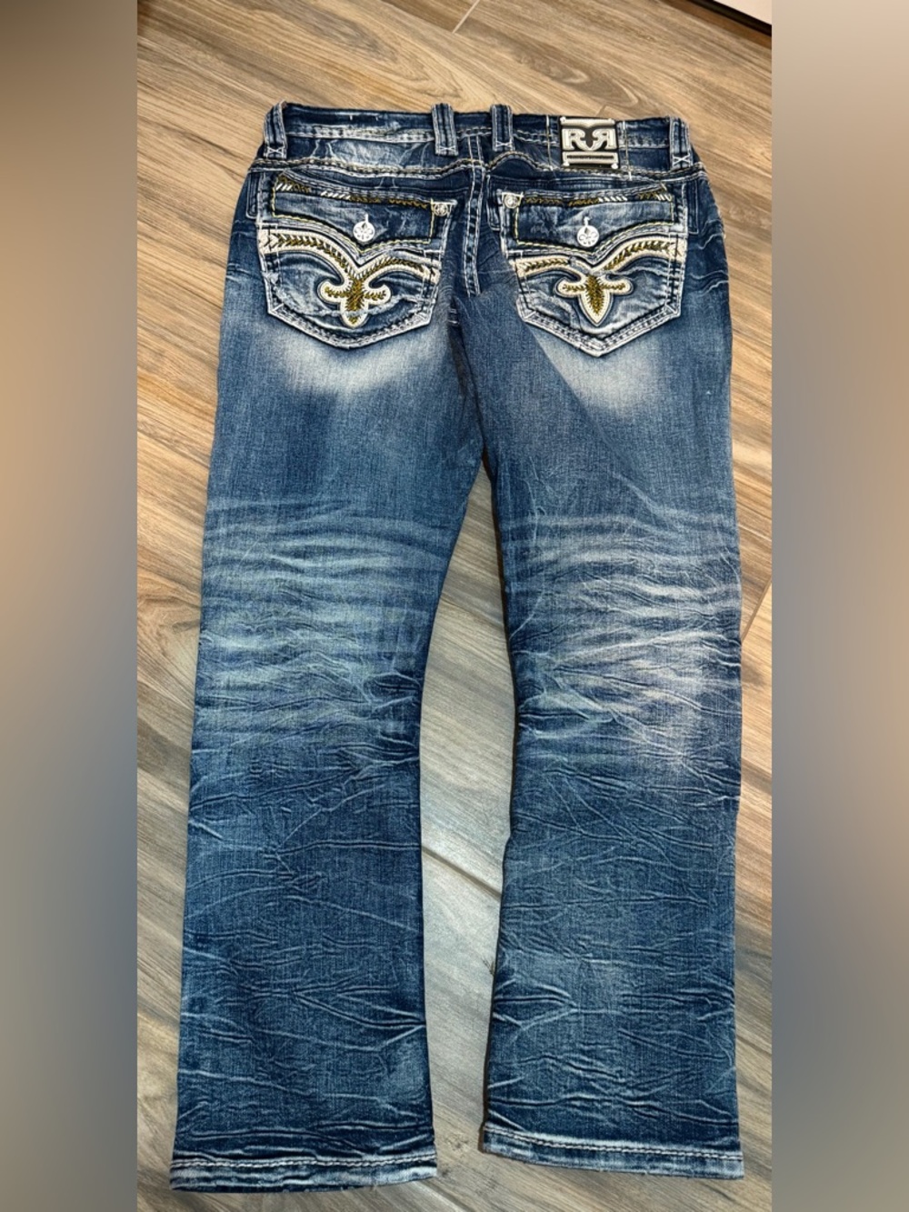 Rock Revival Men's Straight Jeans - Dark Blue with Faded Wash